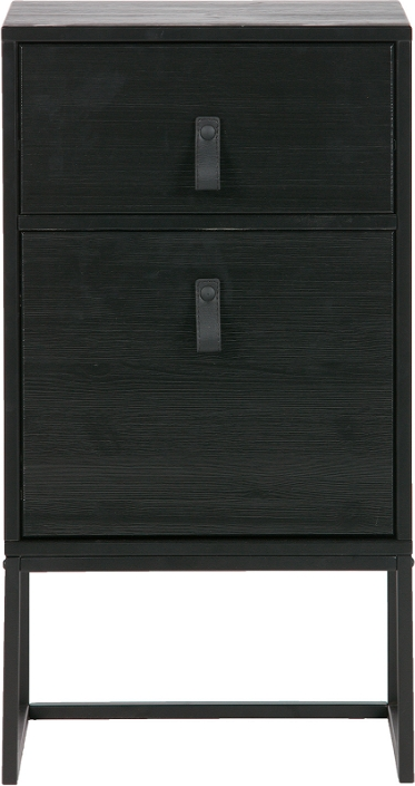 Senge-/Natbord WOOOD Zola  -  Sort Metal & Fyrretræ, 2 Skuffer, H74 x B40 x D35 cm