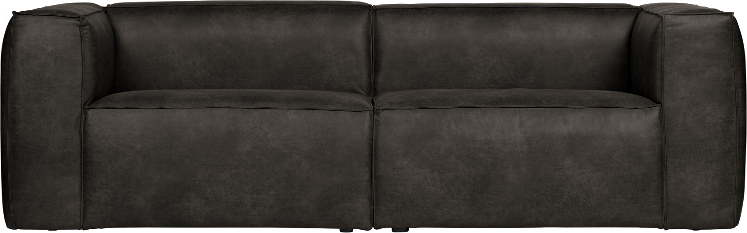 3,5-personers sofa WOOOD Bean i sort læderlook  -  moderne stue sofa med bæredygtigt FSC-træ stel
