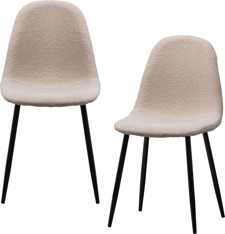 Spisebordsstol WOOOD Marije 2-pak teddy-stol beige med sorte pulverlakerede metalben