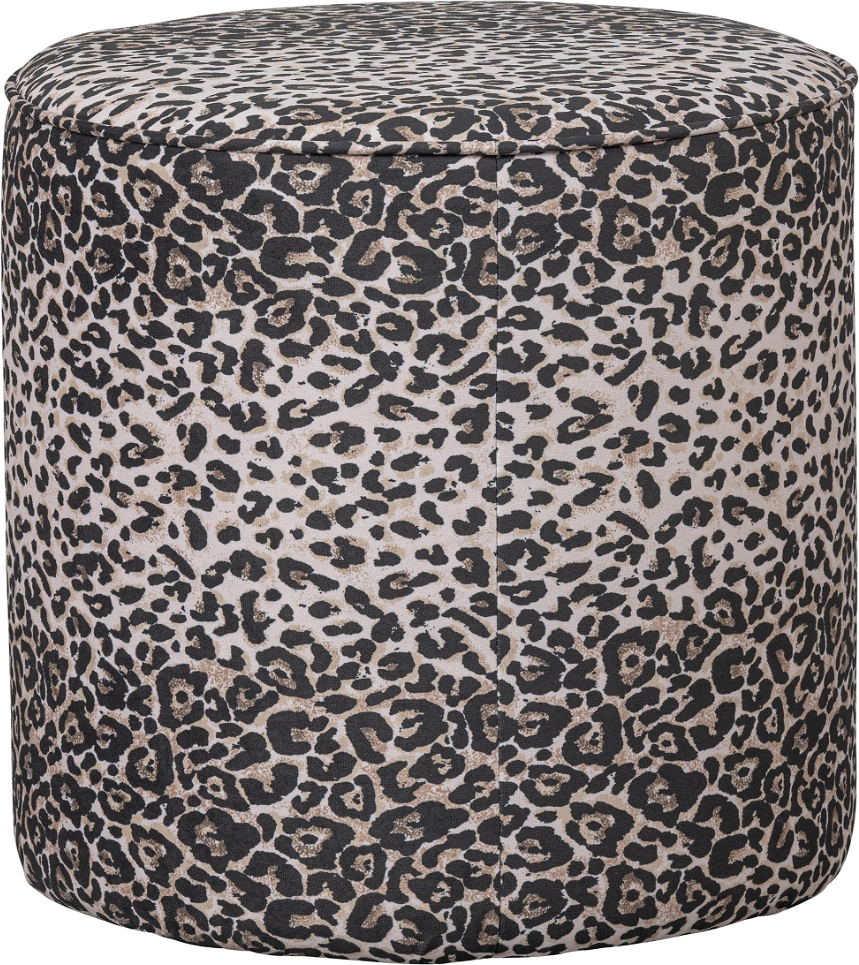 Puf/skammel WOOOD Megan  -  panterprint sort/beige i trykt fløjl Ø46 cm