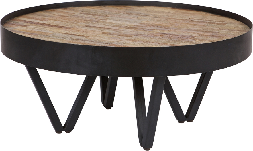 Sidebord / småbord WOOOD Dax genbrugsteak & sort jern Ø74 x H34 cm