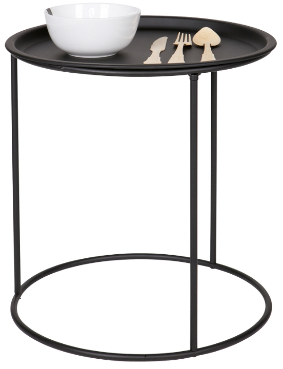 Sidebord WOOOD Ivar, småbord retro metal Ø40 x H43 cm med aftagelig bakke mat sort