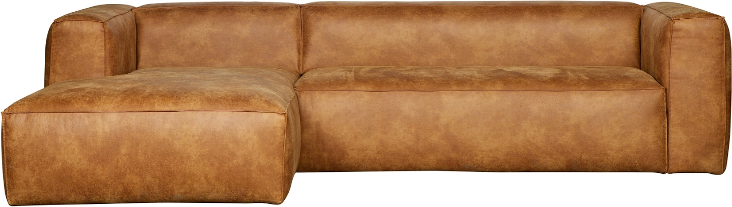 Hjørnesofa WOOOD Bean lysebrun læderlook venstrevendt 305x175 cm