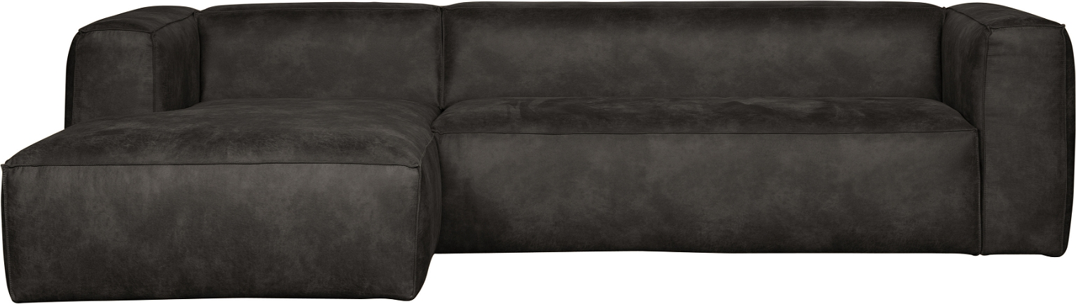 Hjørnesofa venstrevendt WOOOD Bean i sort genbrugslæderlook 305x175 cm