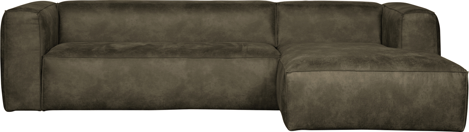 Hjørnesofa WOOOD Bean højrevendt  -  Army grøn læderlook, FSC-træramme, 305Ã175 cm