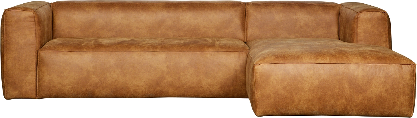 Hjørnesofa WOOOD Bean højrevendt lysebrun læder/polyester Ø96/175Ã305Ã73 cm