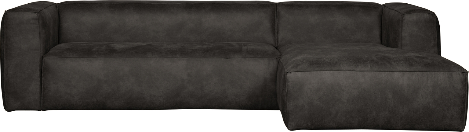 Hjørnesofa højrevendt WOOOD Bean  -  sort læderlook mikrofiber, 305 x 175 x 73 cm