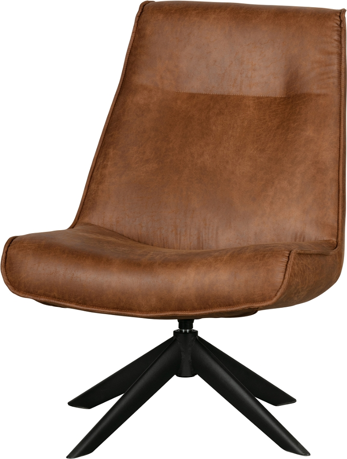 Lænestol WOOOD Skyler drejestol i cognac PU-læder med matsort stålbase H94ÃB67ÃD85 cm