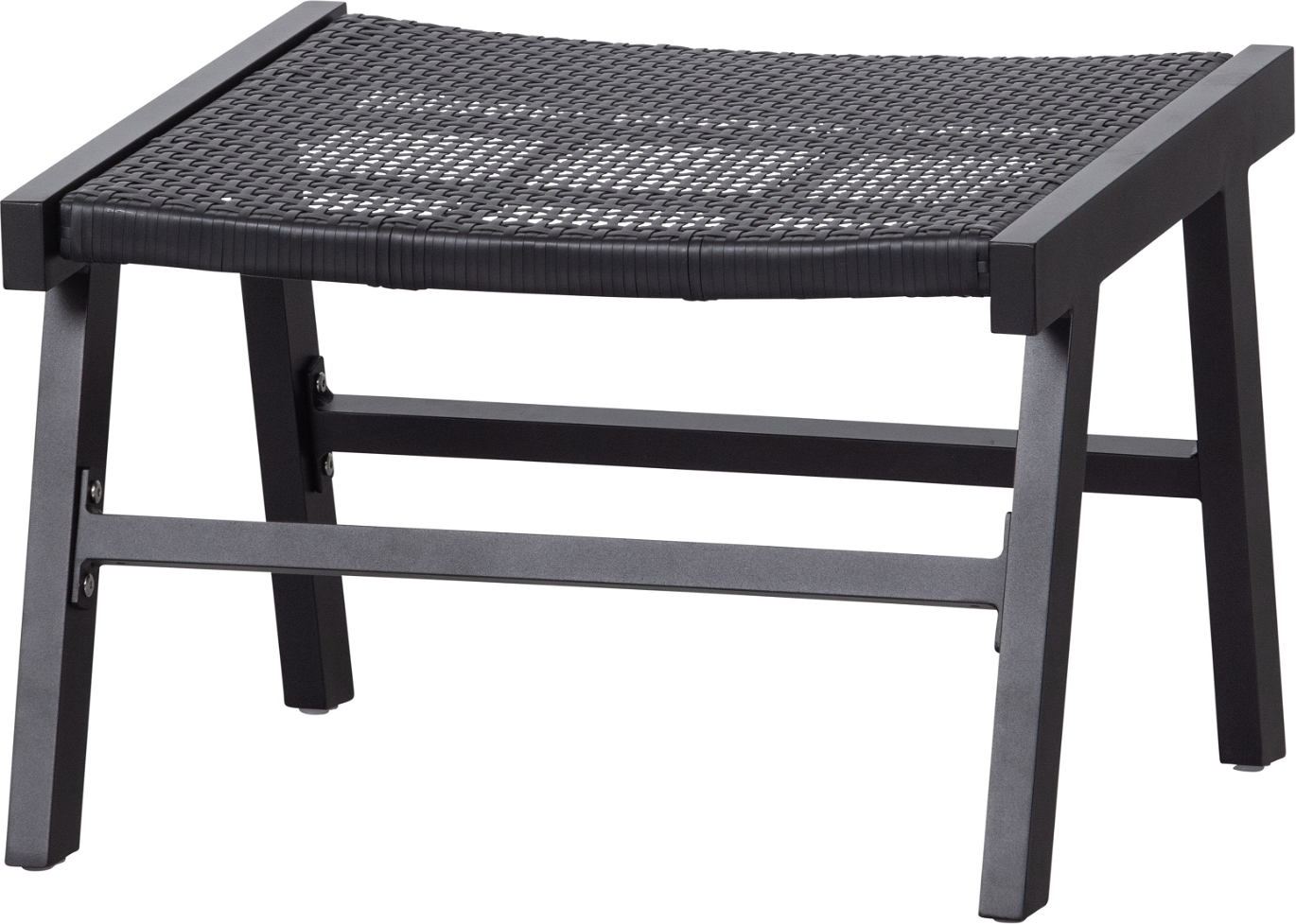 Fodskammel WOOOD Puk  -  asymmetrisk hocker i sort aluminium & flettet polyethylen H41/36 x B57 x D54 cm