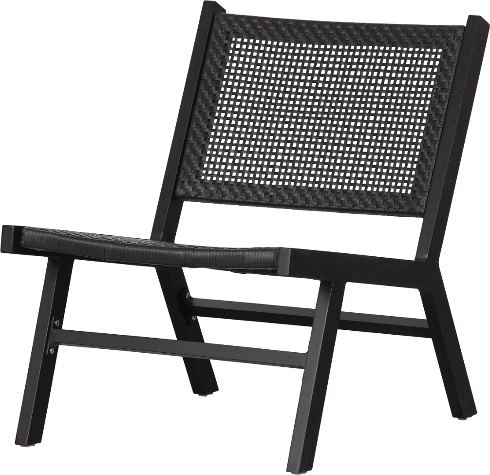 Loungestol WOOOD Puk  -  Sort aluminium-lænestol med flettet polyethylen, H72ÃB57ÃD78 cm, in- og udendørs