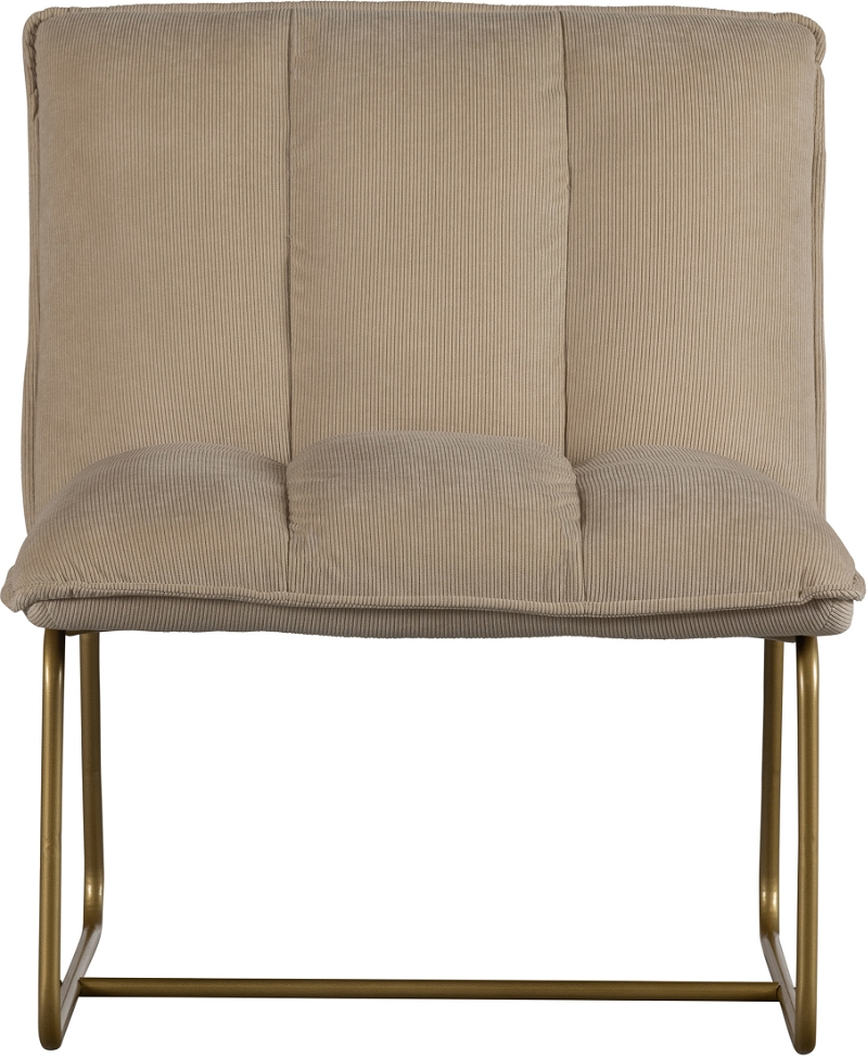 Loungestol WOOOD Fie Lænestol  -  sandfarvet ribbet polyester & guldfarvet metalstel