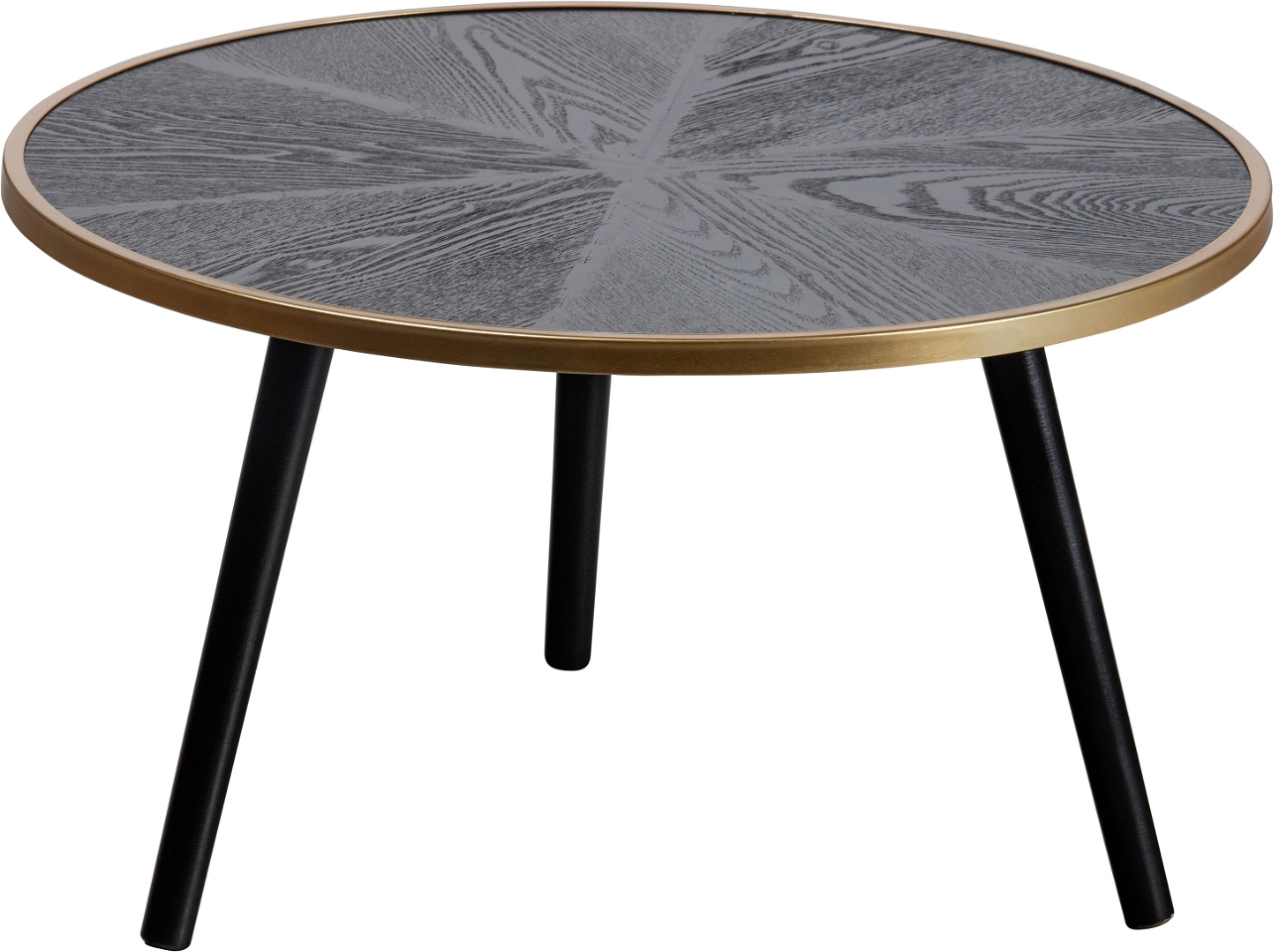 Sidebord WOOOD Binck i sort rundt småbord med træbordplade og guldkant Ø60 cm H33 cm