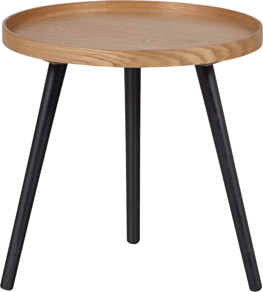 Sidebord/småbord WOOOD Mesa Ø45 cm natur/sort MDF med sorte fyrretræsben FSC-certificeret