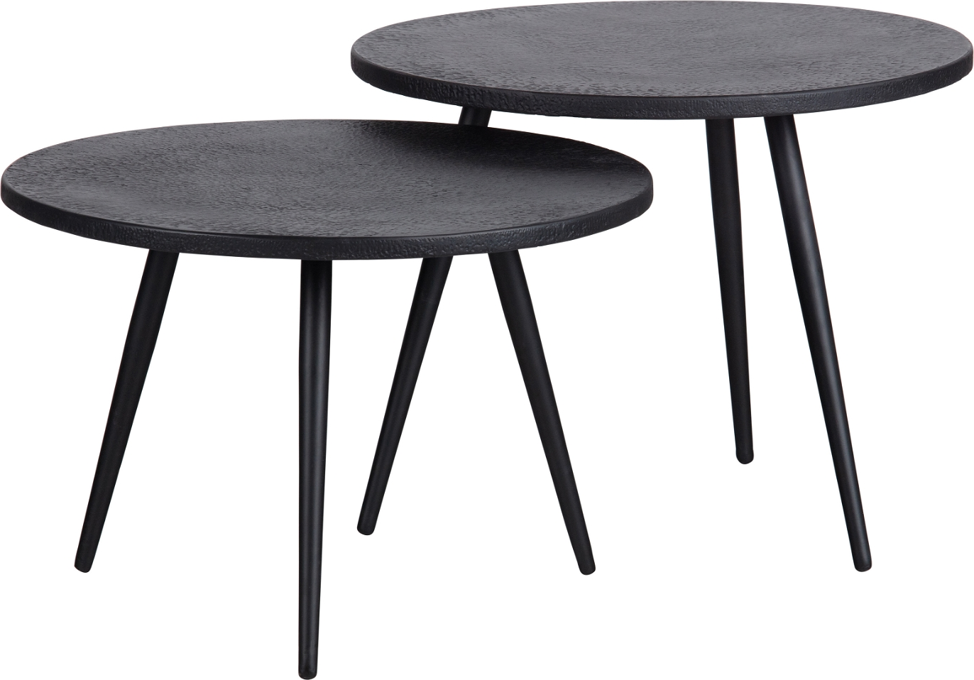 Sidebordssæt WOOOD Suze  -  sorte småborde i metal/træ Ø53 x H36/42 cm, 2 stk