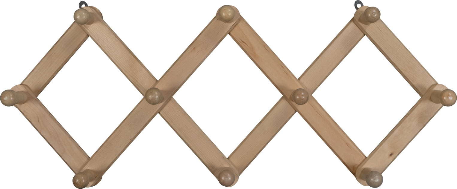 Knagerække WOOOD Levin  -  klapbar birketræ, natur, udvidelig 77 - 104 cm, 10 kuglekroge