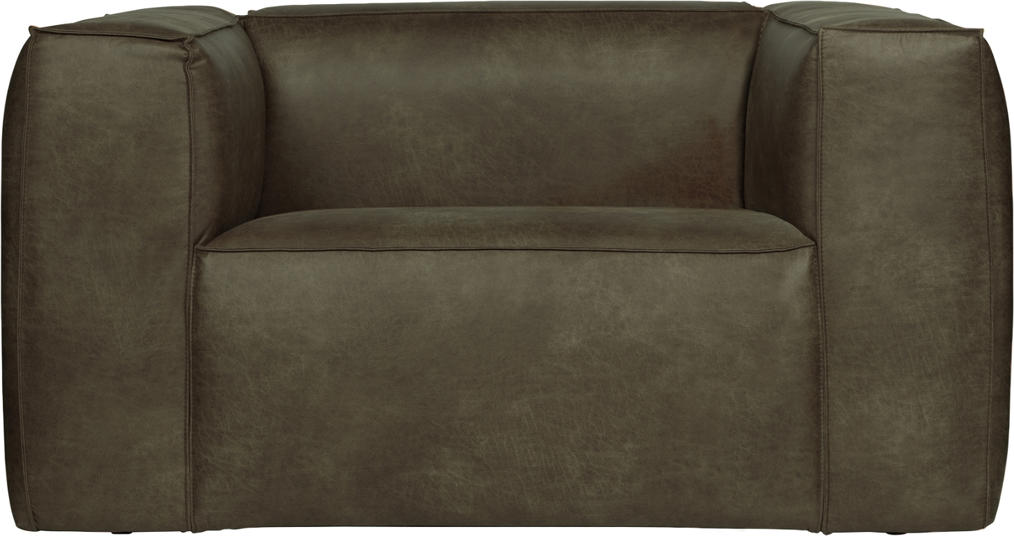 Loungestol WOOOD Bean - grøn lænestol med læderlook i FSC-certificeret træ Ø146Ã98Ã74 cm