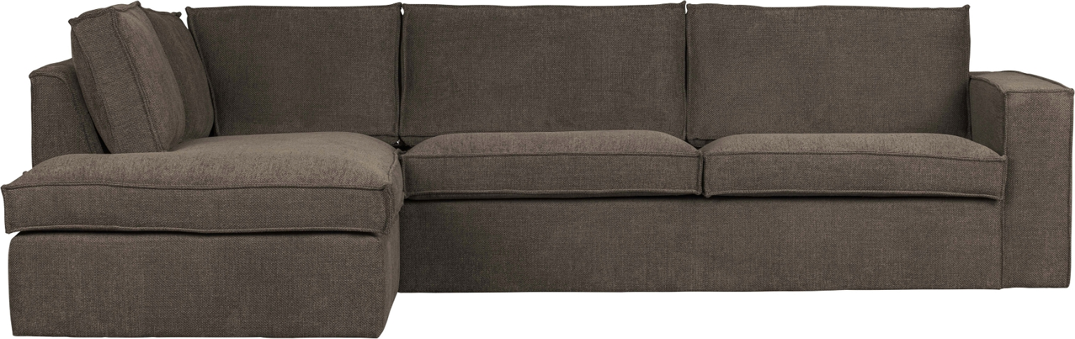 Hjørnesofa WOOOD Freddie venstrevendt i mørkebrun polyester bouclé 283x197 cm