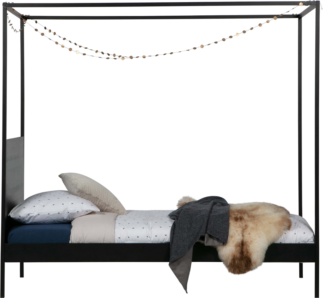 Enkelthimmelseng WOOOD Dani, mat sort metal sengeramme til 90x200 cm