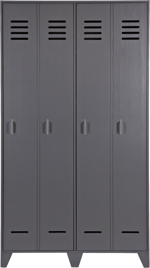 WOOOD Stijn locker i massivt fyrretræ grå skab med skjulte døre og 4 hylder 187x103x40 cm