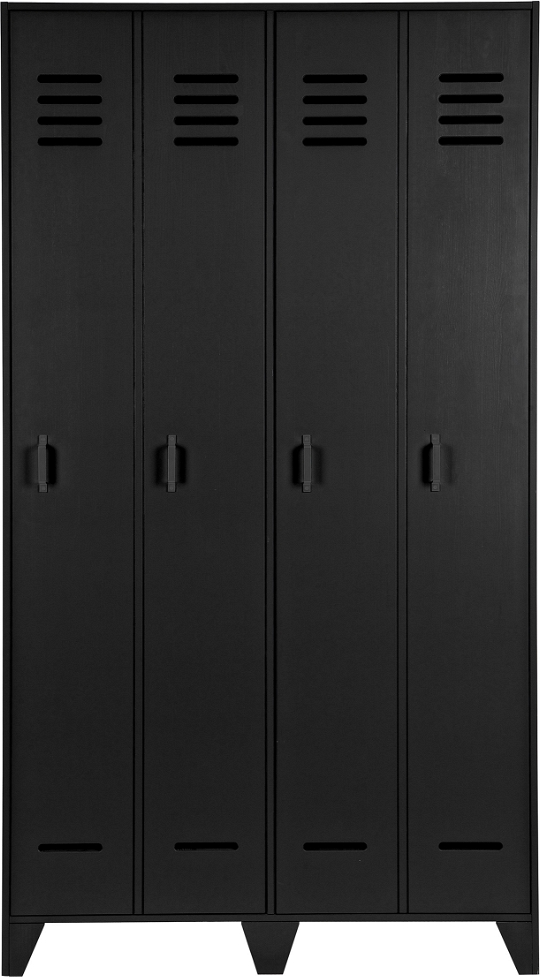 WOOOD Stijn locker skab i sort fyrretræ H187ÃB40ÃD103 cm  -  2 døre & 4 hylder | Minimalistisk opbevaring til hjem og kontor