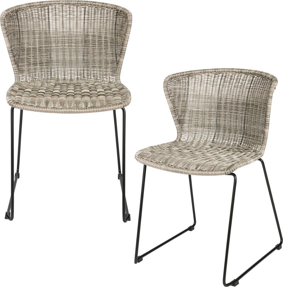 Spisebordsstol WOOOD Wings  -  spisestuestol i beige flettet polyesterrattan med sort stålramme
