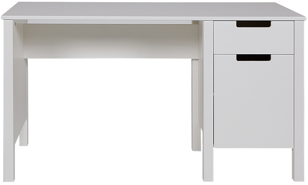 Skrivebord WOOOD Jade  -  massivt fyrretræ hvidt 135x58x75 cm med skuffe og skab