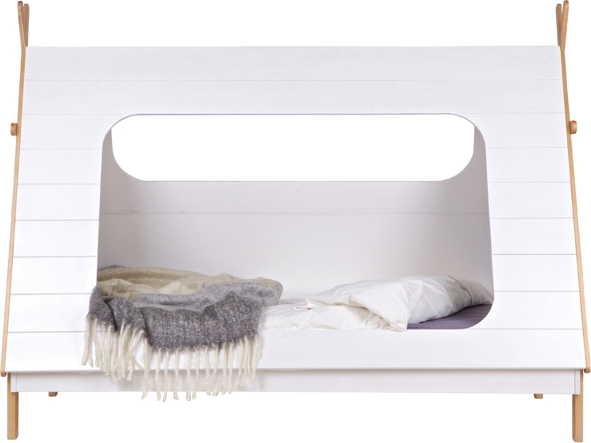 Juniorseng WOOOD Tipi, hvidt fyrretræ børneseng med kiggehul, H163ÃB106ÃL215 cm