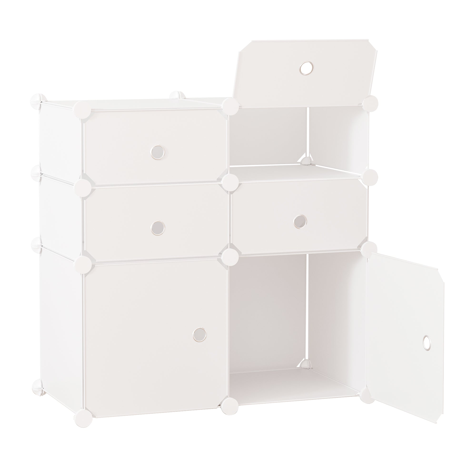 Skoskab, hylde med opbevaringsbokse, garderobe, plast, stål, hvid, 75 x 37 x 73 cm