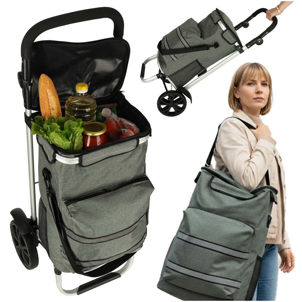 Indkøbskurv på hjul med stel 100 cm grå