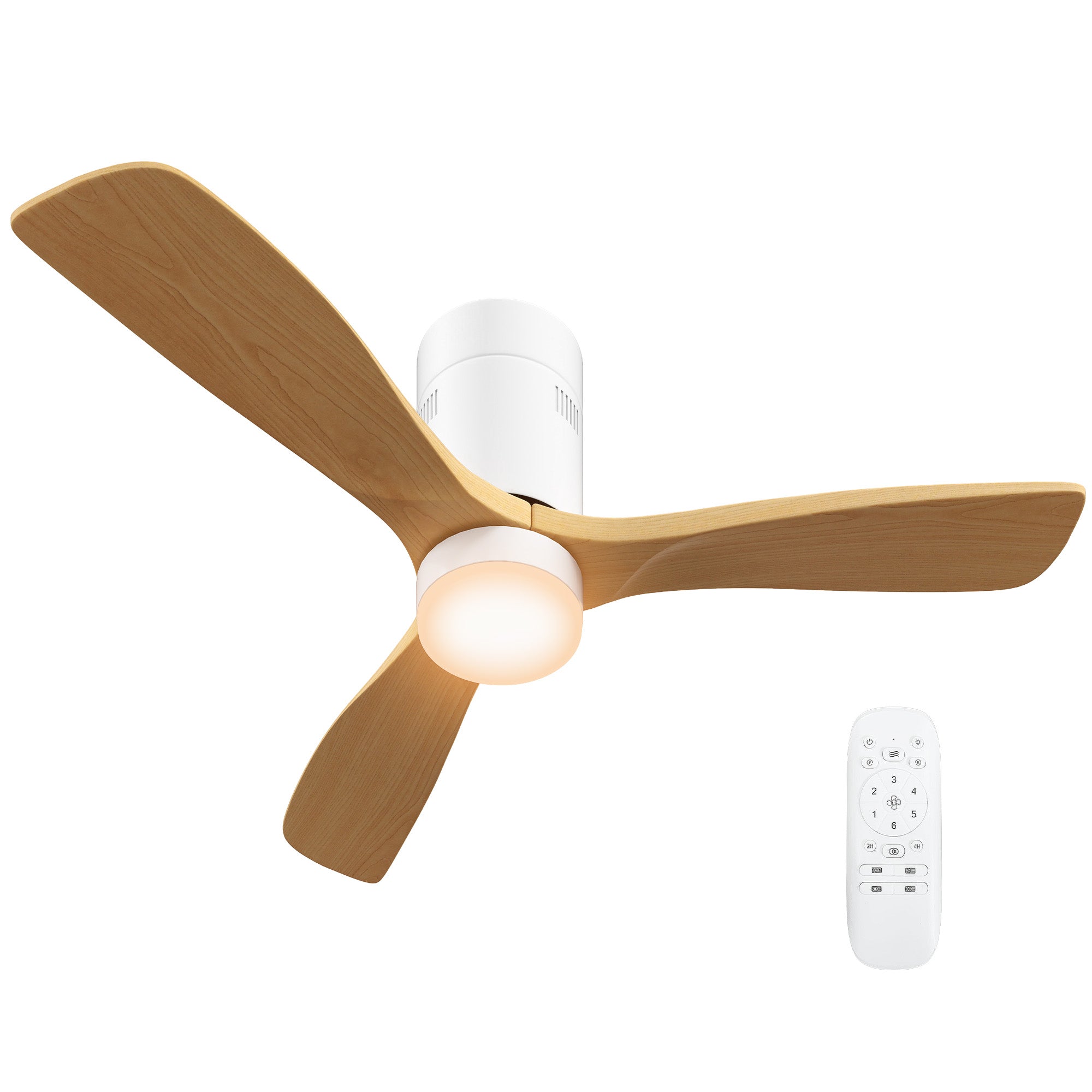 Loftsventilator med led-lys, 6 hastigheder, fjernbetjening, lysebrun