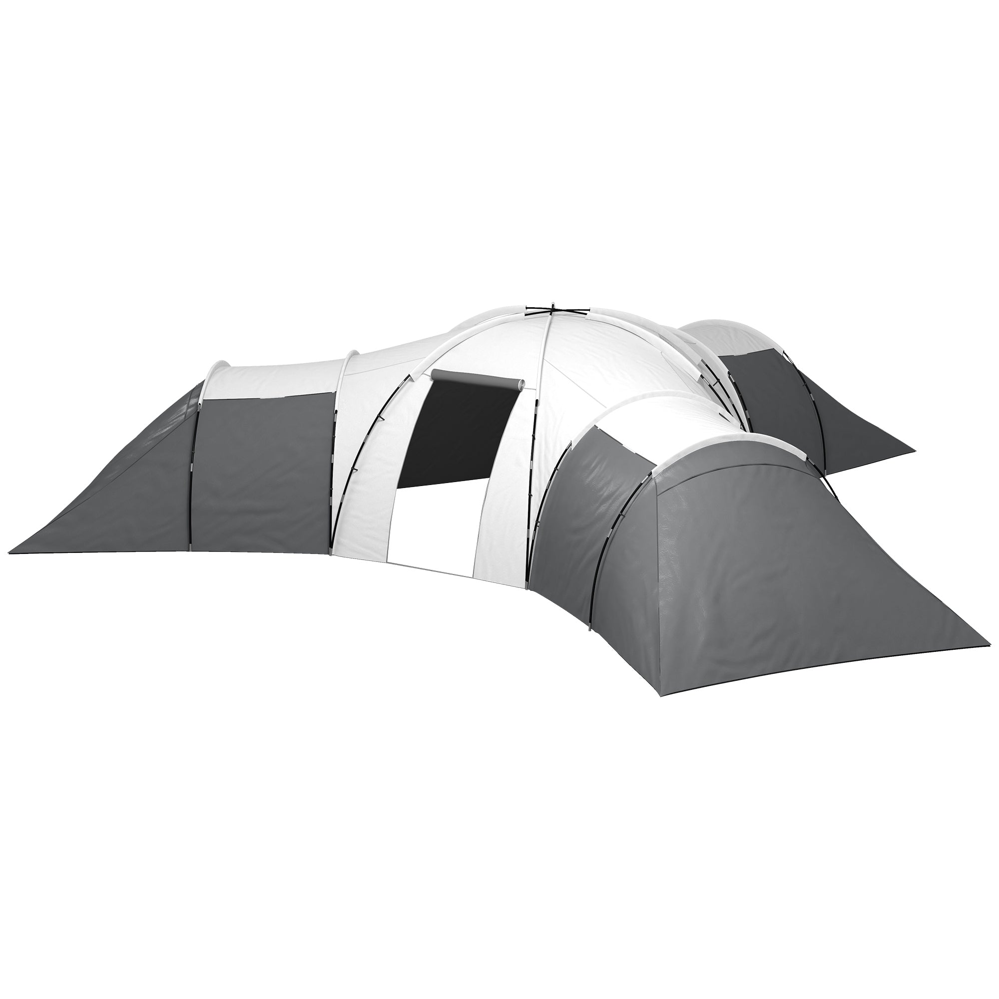 Campingtelt til 6-9 personer, 4 værelser, markise, vandtæt, 615x 615x225cm, grå
