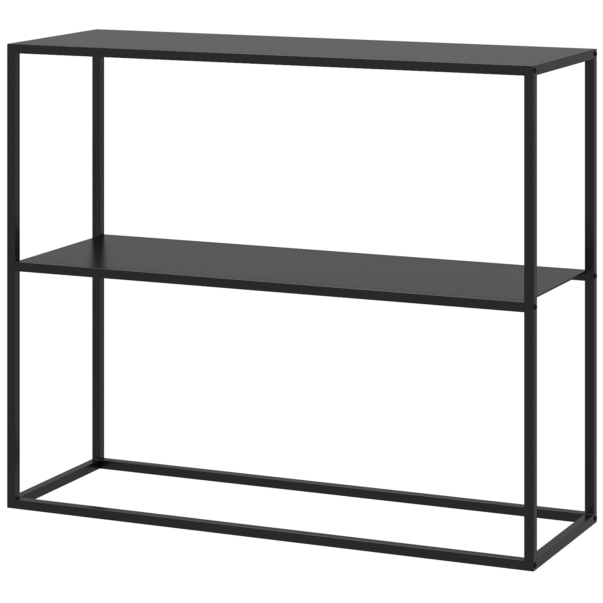 Konsolbord, skænk, 2 etager, pulverlakeret stål, 90 x 30 x 75 cm, sort