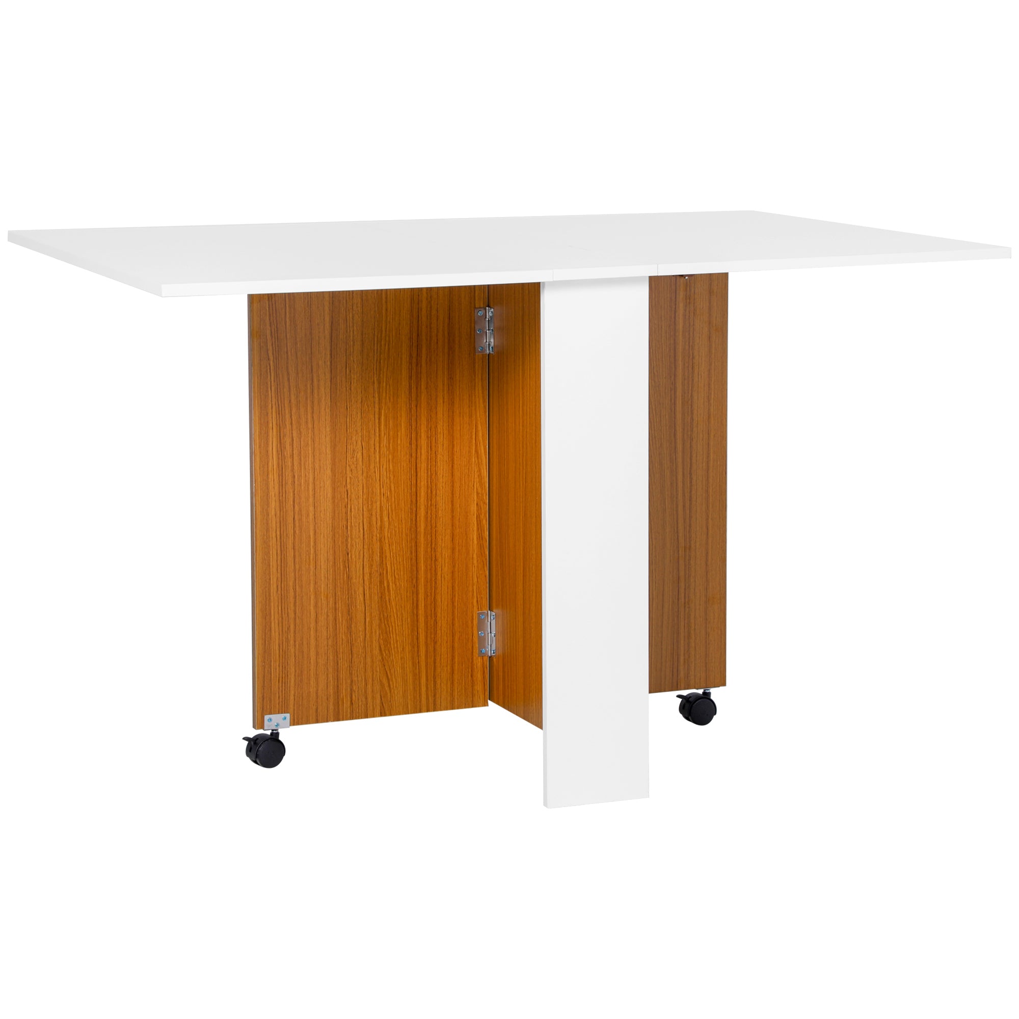 Foldbart spisebord udtrækkeligt spisebord, mobilt, moderne design, 120 cm x 80 cm x 73 cm, teak + hvid
