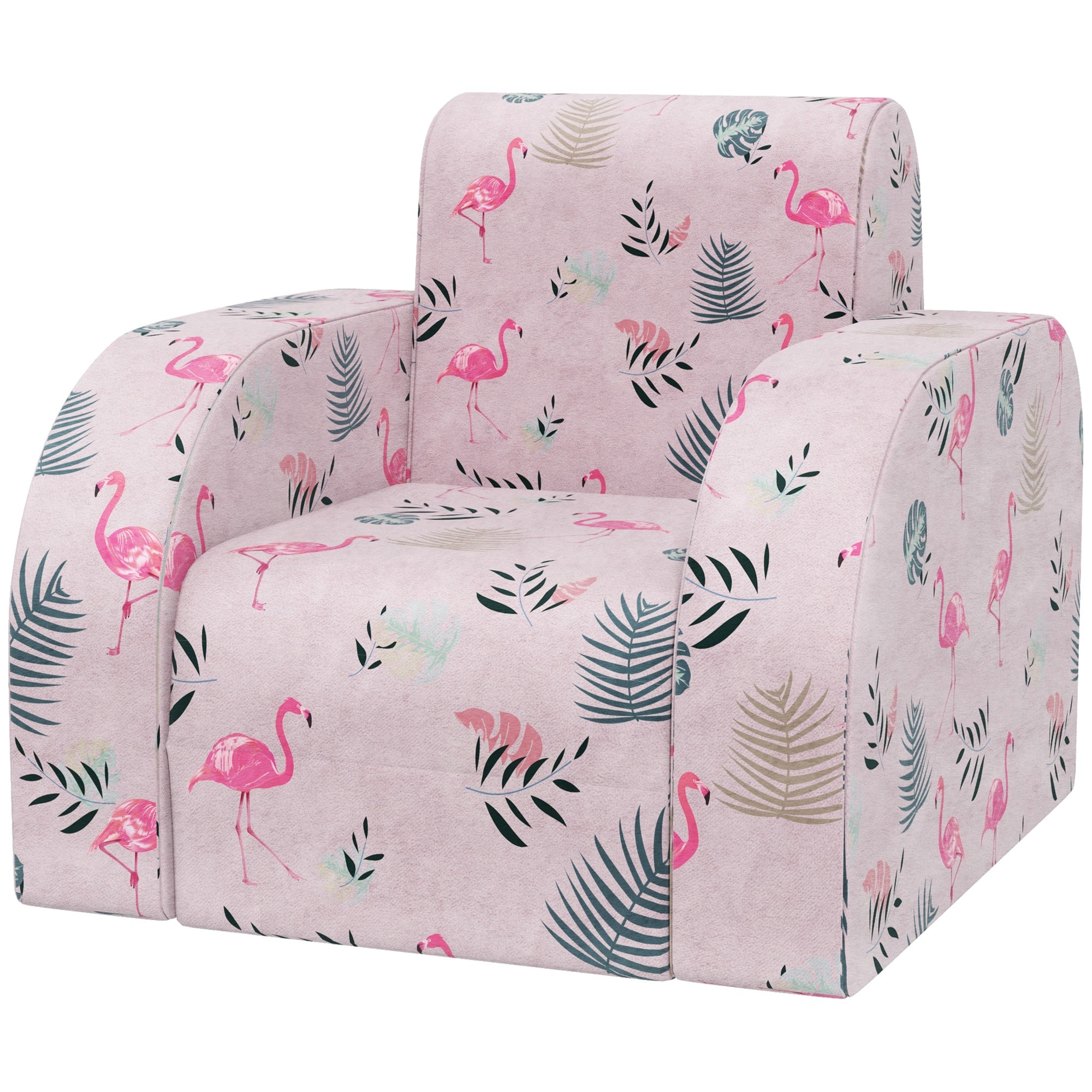 Børnelænestol med sengefunktion, op til 3 år/45 kg, flamingomønster, 46,5 x 93 x 28,5 cm, pink
