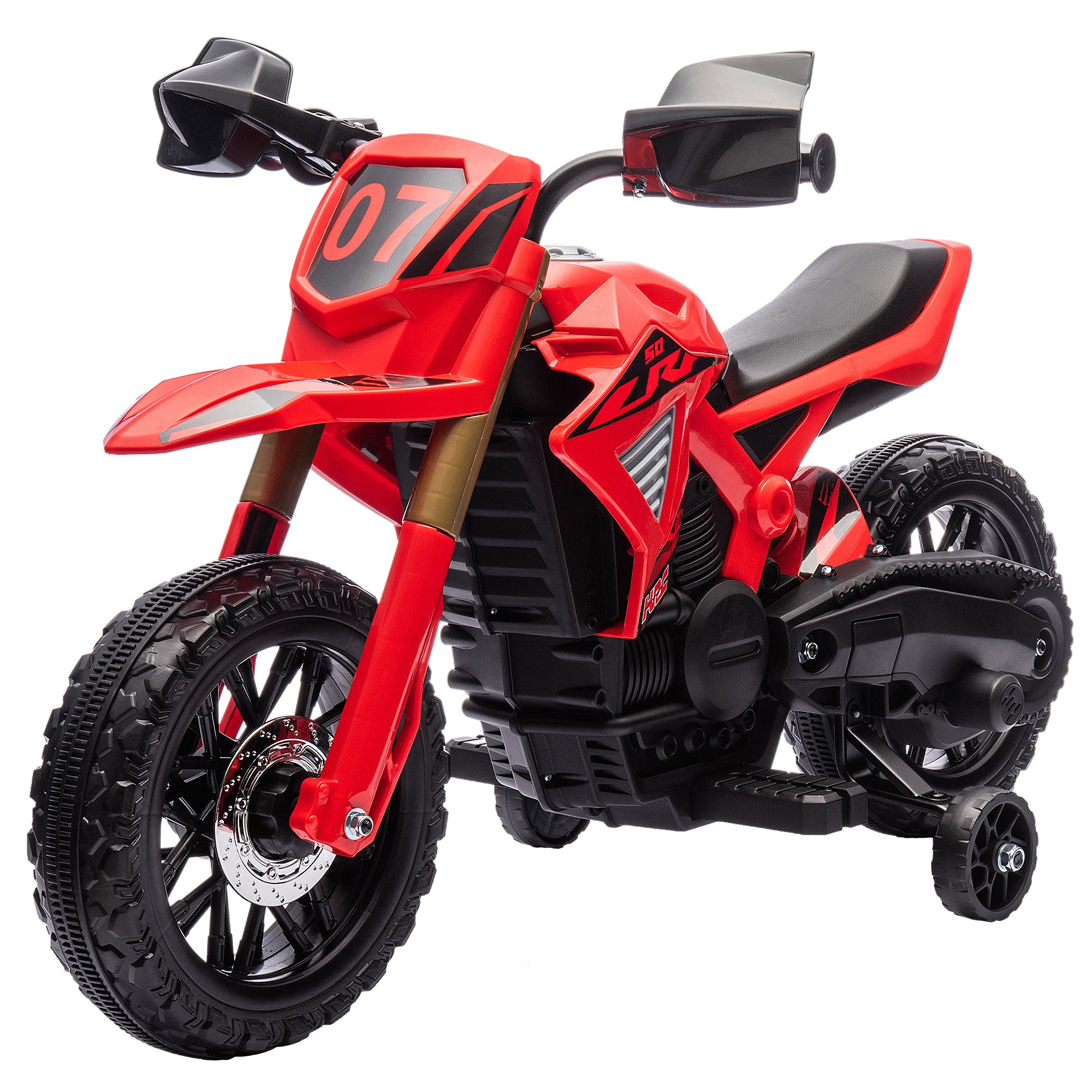 Elmotorcykel til børn, 6v batteridrevet, støttehjul, horn, startlyd, alder 3-8, rød