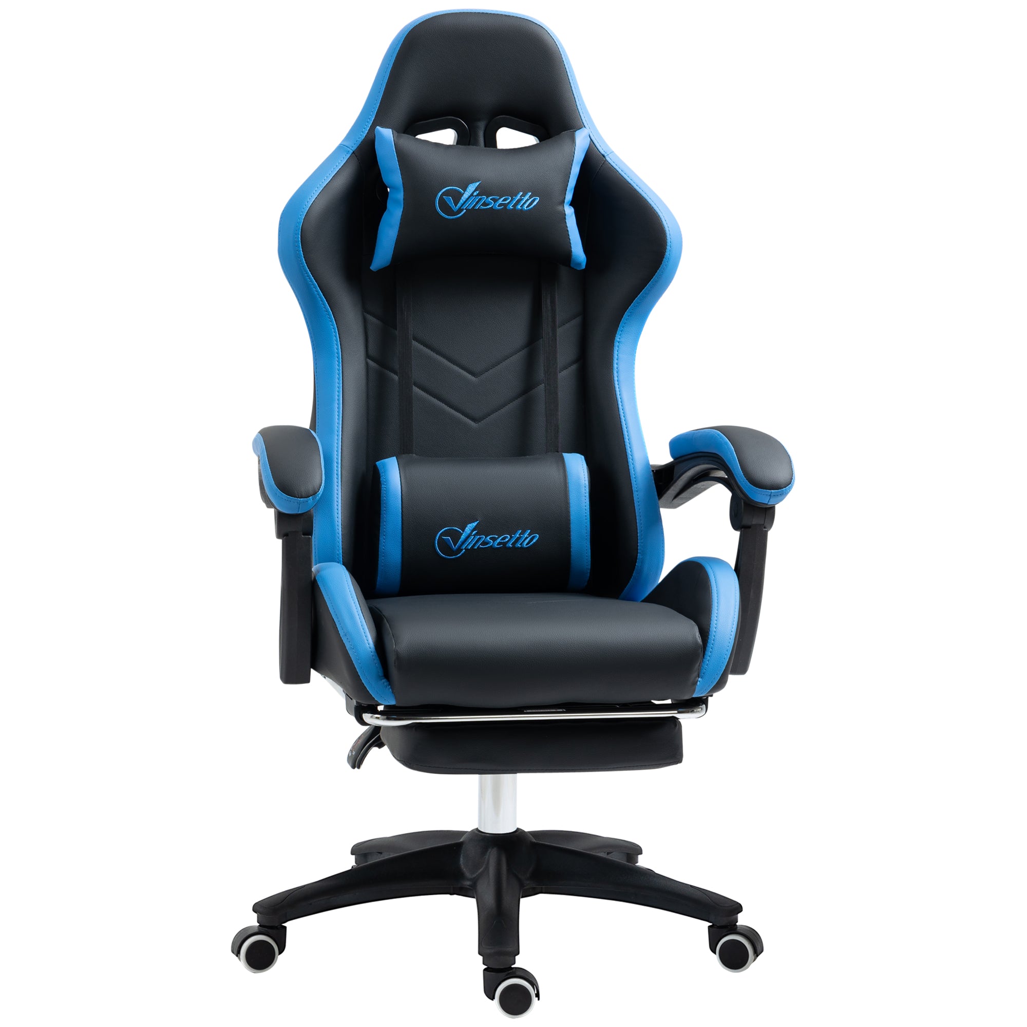 Kontorstol, gamingstol, 1 nakkestøtte, 1 lændestøtte, blå + sort