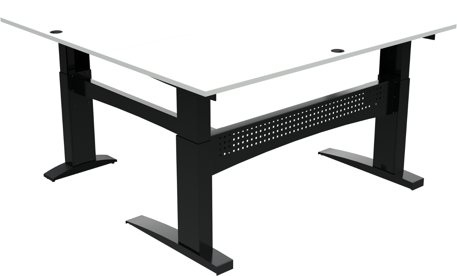 Hæve-/sænkebord FlexDesk fra ZenNord - tre-bens firkantet MFC 180Ã180 cm, højde 65-122 cm, hvid/sort