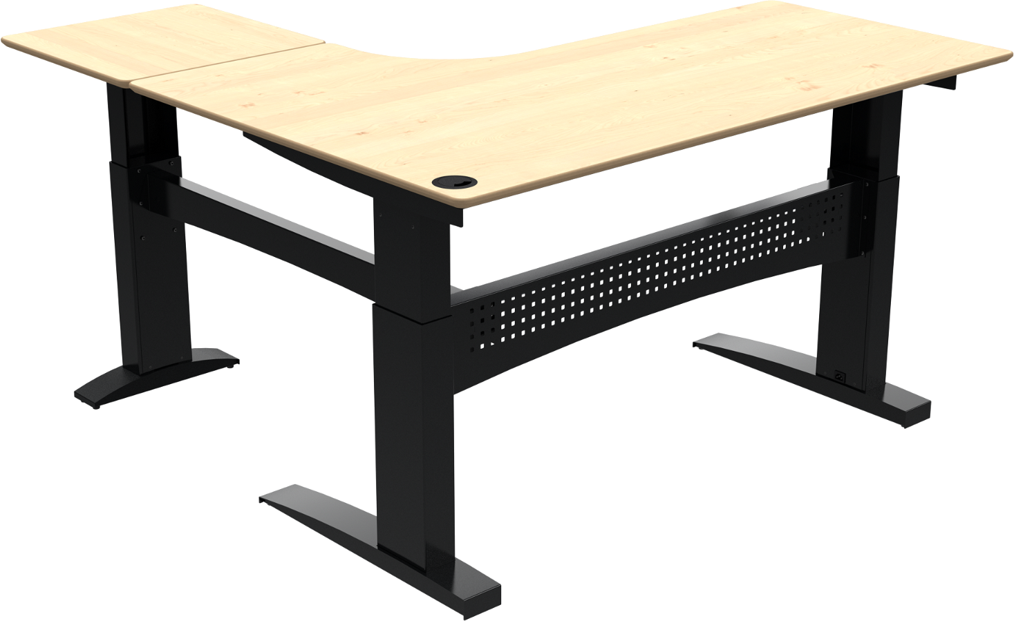 Hæve-/sænkebord ZenNord FlexDesk L-formet tre-benet sit-stand-bord med Bosch motor 180x180x122 cm natur/sort