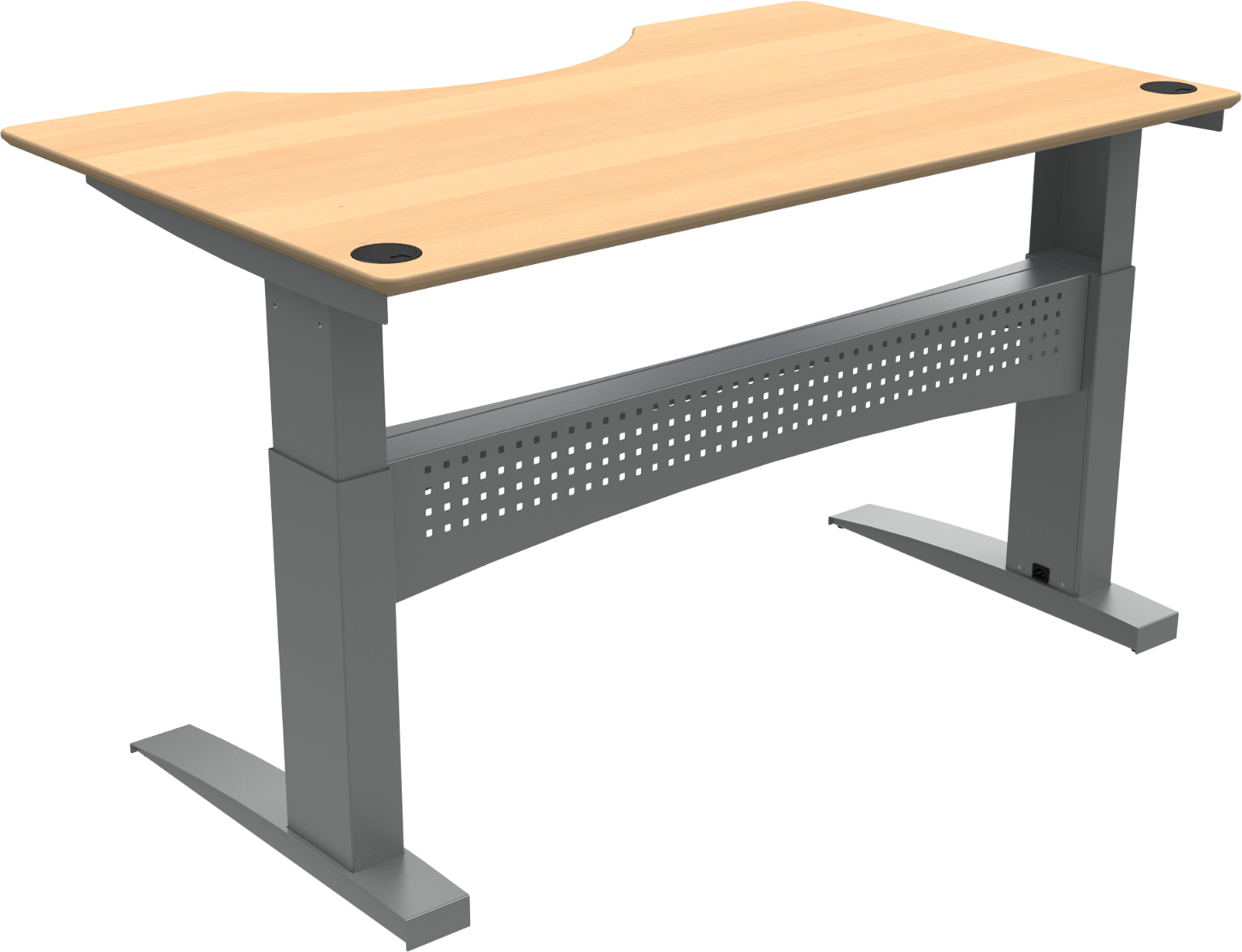 ZenNord FlexDesk to-bens hæve-/sænkebord sit-stand skrivebord med centerudskæring bøg bordplade sølv stel 160Ã100 cm