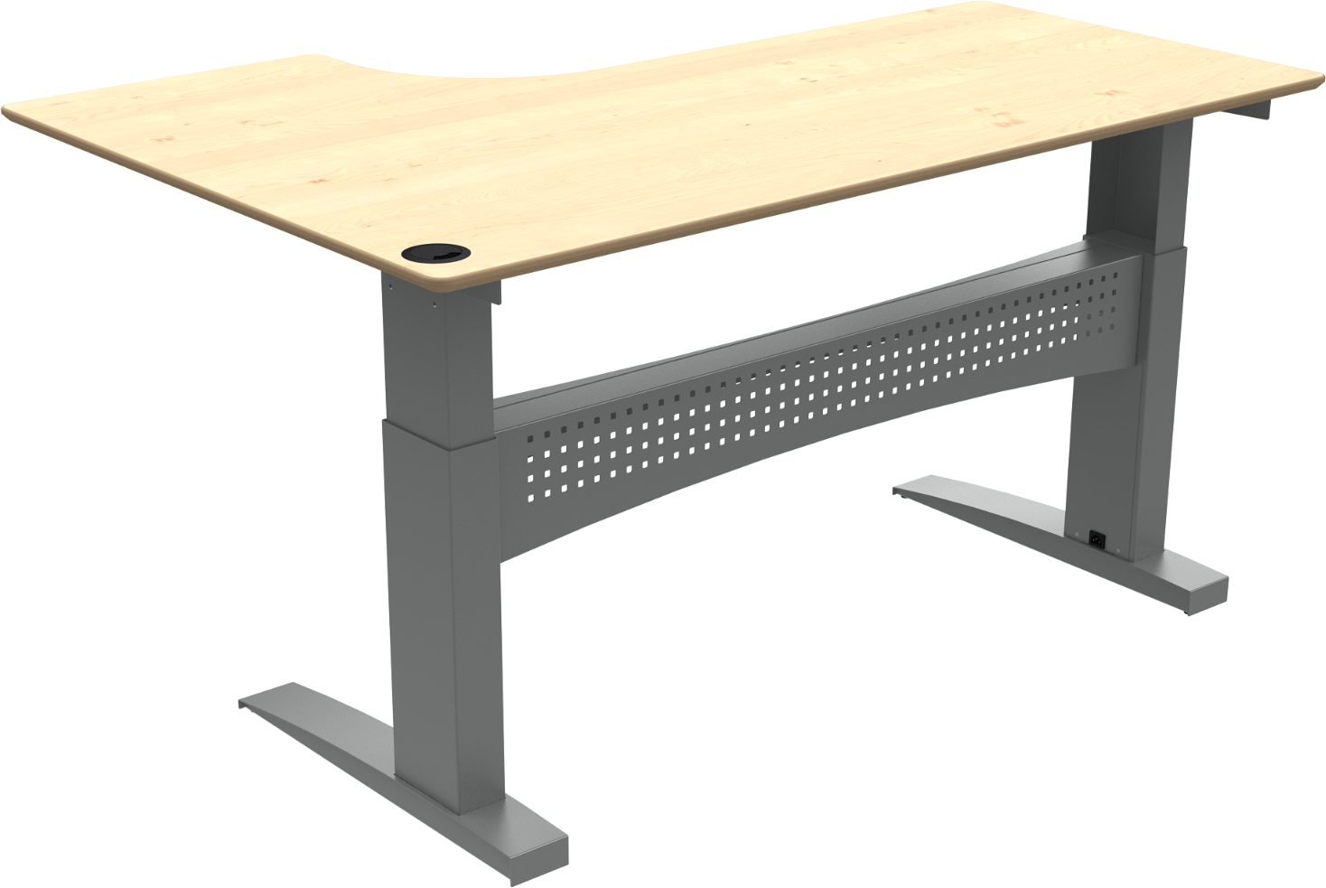 L-form hæve-/sænkebord sidde- og ståbord ZenNord FlexDesk ahorn/sølv 120x180 cm højde 65-122 cm