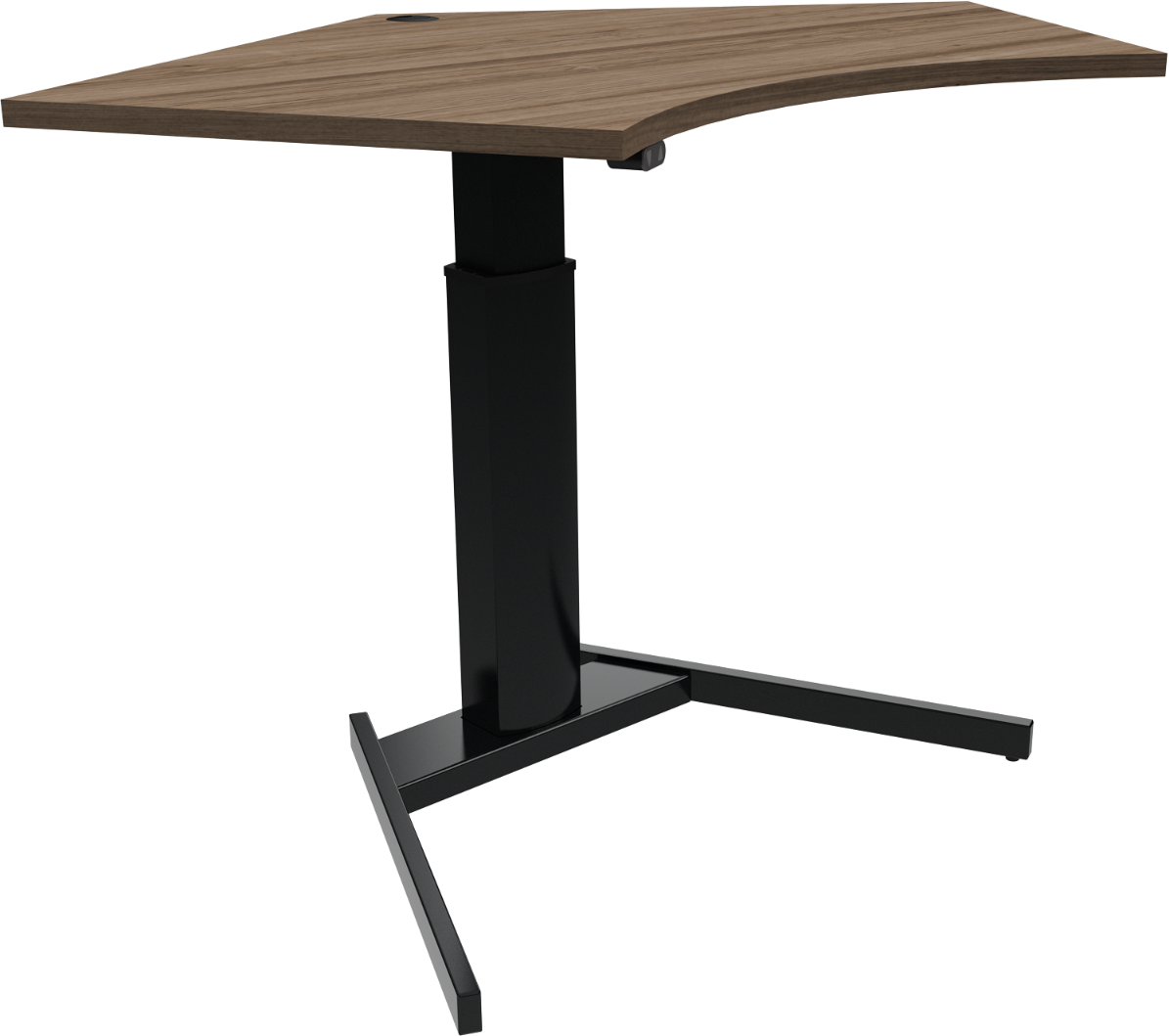 Enkeltben hæve-/sænkebord arbejdsbord ZenNord OptiHeight femkantet i mørk valnød/sort justerbart 68-120 cm