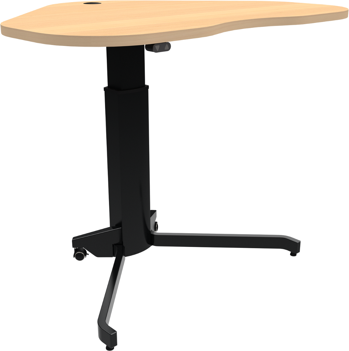 Hæve-/sænkebord enkeltben hjerteformet ZenNord AeroTable natur bøg/sort  -  højde 68-120 cm