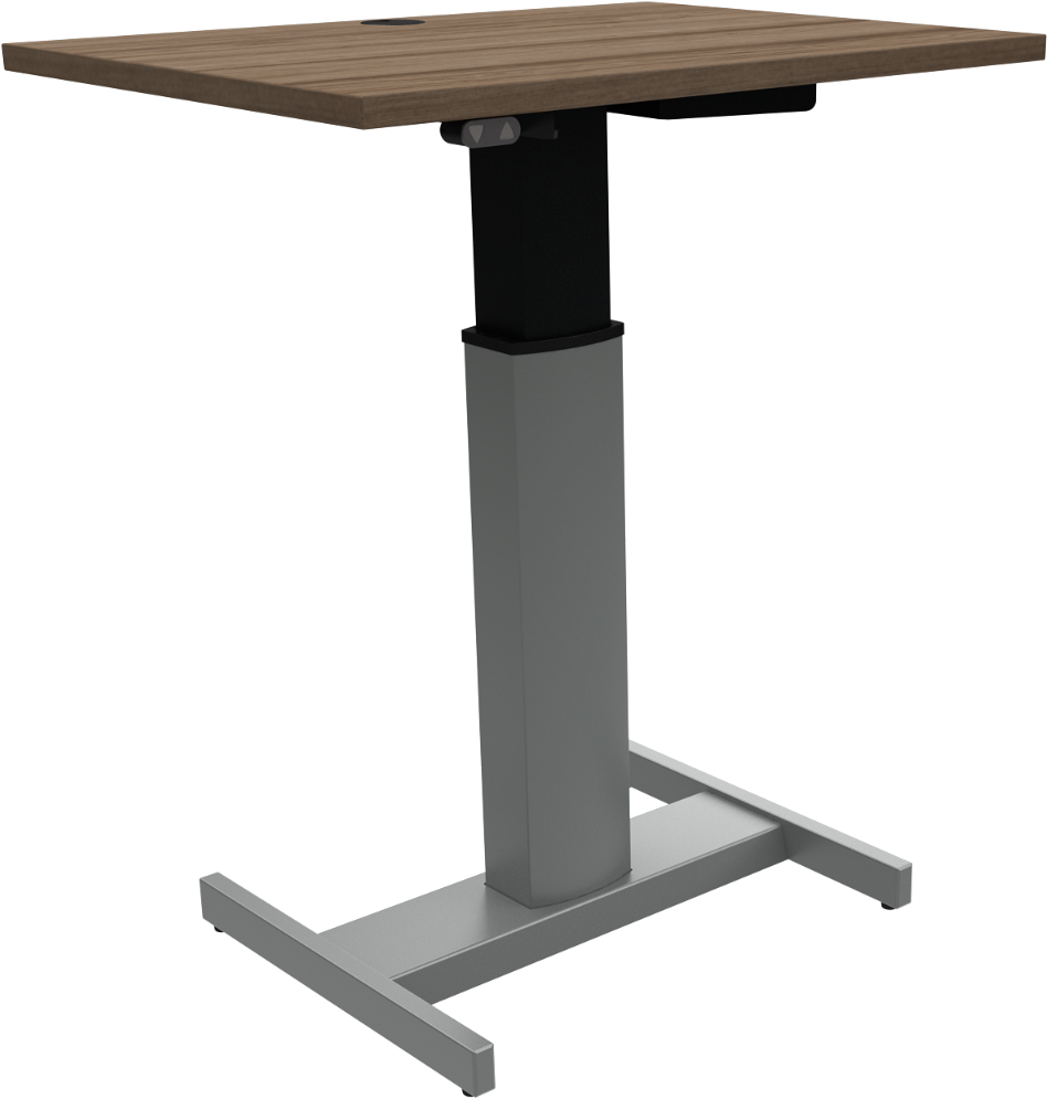Enkeltben højdejusterbart hæve-/sænkebord ZenNord PeakBoards firkantet valnød/sølv med hjul og batteri 68-120 cm