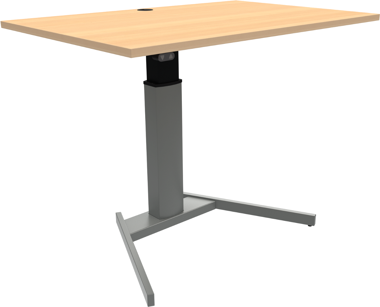 Firkantet enkeltben hæve-/sænkebord/skrivebord ZenNord FlexiPosture 68-120 cm naturbøg melamin stel sølv