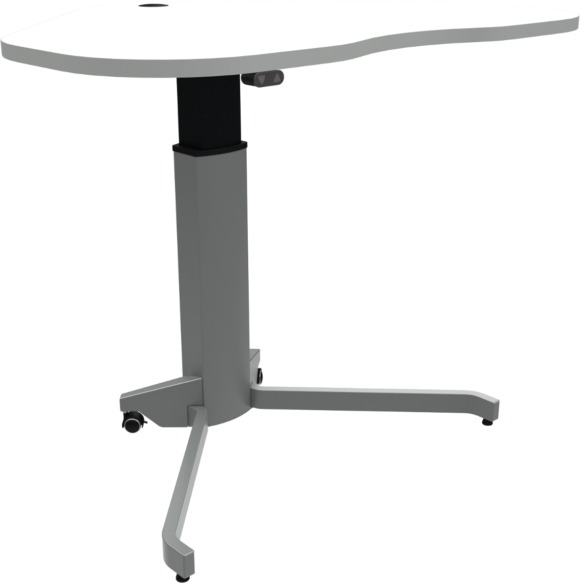 Enkeltben hæve-/sænkebord hjerteformet kontorbord ZenNord ZenRise hvid/sølv elektrisk 68-120 cm med låsbare hjul