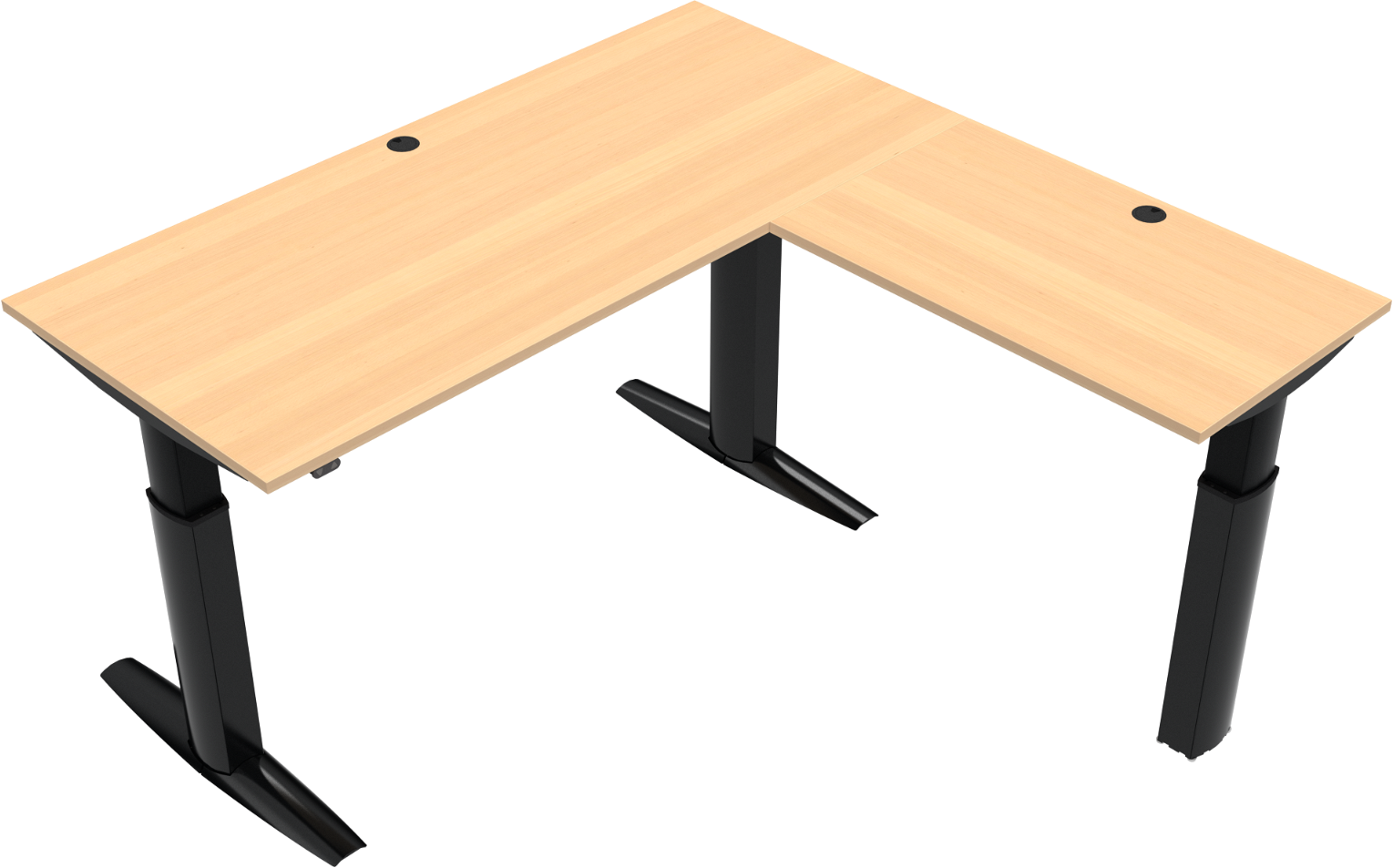 Tre-bens hæve-/sænkebord ZenNord ElevateLine justerbart 68-120 cm firkantet 180x180 cm natur/sort bøgeplade melamin