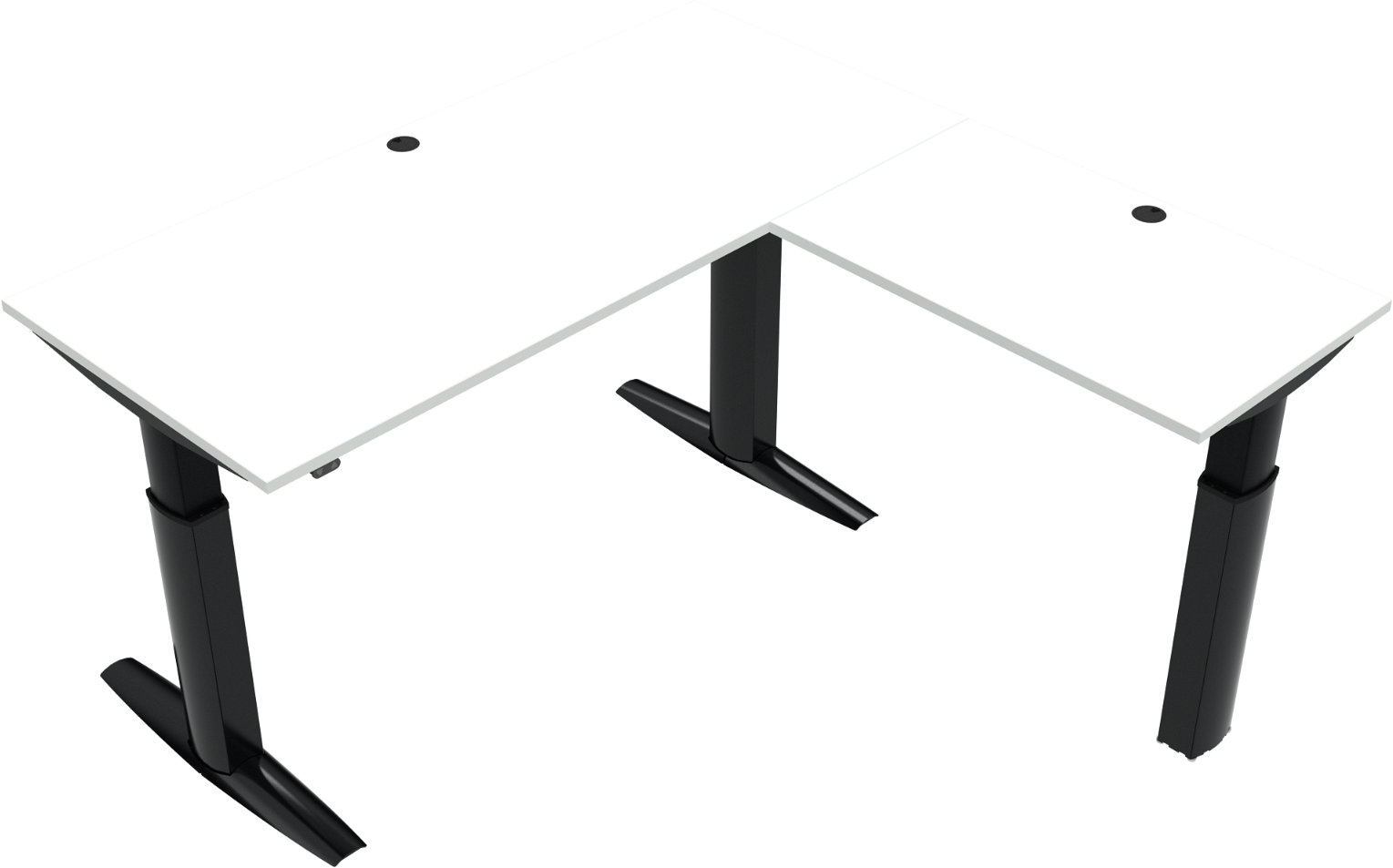 Tre-bens hæve-/sænkebord ZenNord ElevateLine firkantet 180x180 cm hvid/sort højde 68-120 cm MFC-bordplade med kabelbakke
