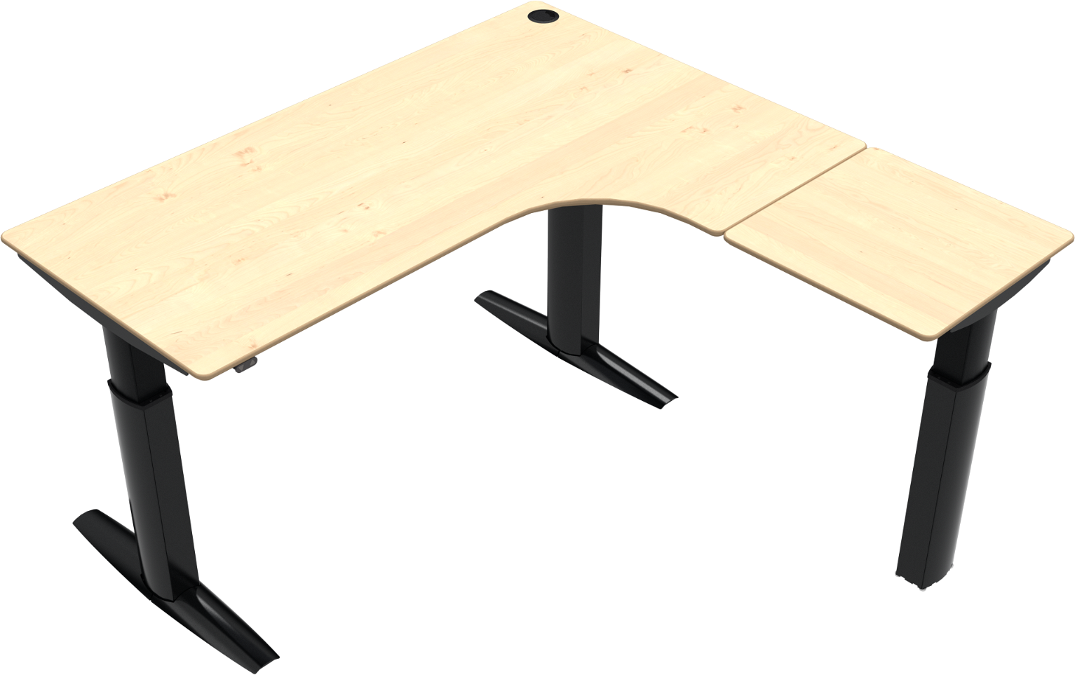 L-formet tre-bens hæve-/sænkebord ZenNord ElevateLine skrivebord ahorn/sort