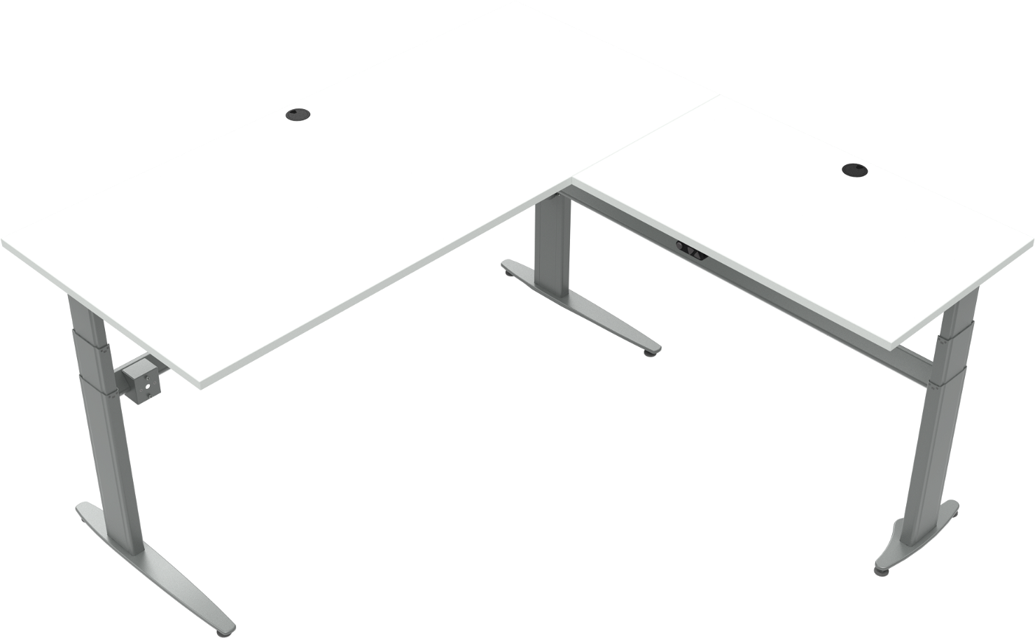Tre-bens hæve-/sænkeskrivebord ZenNord MoveMate 180x180 cm Hvid/Sølv