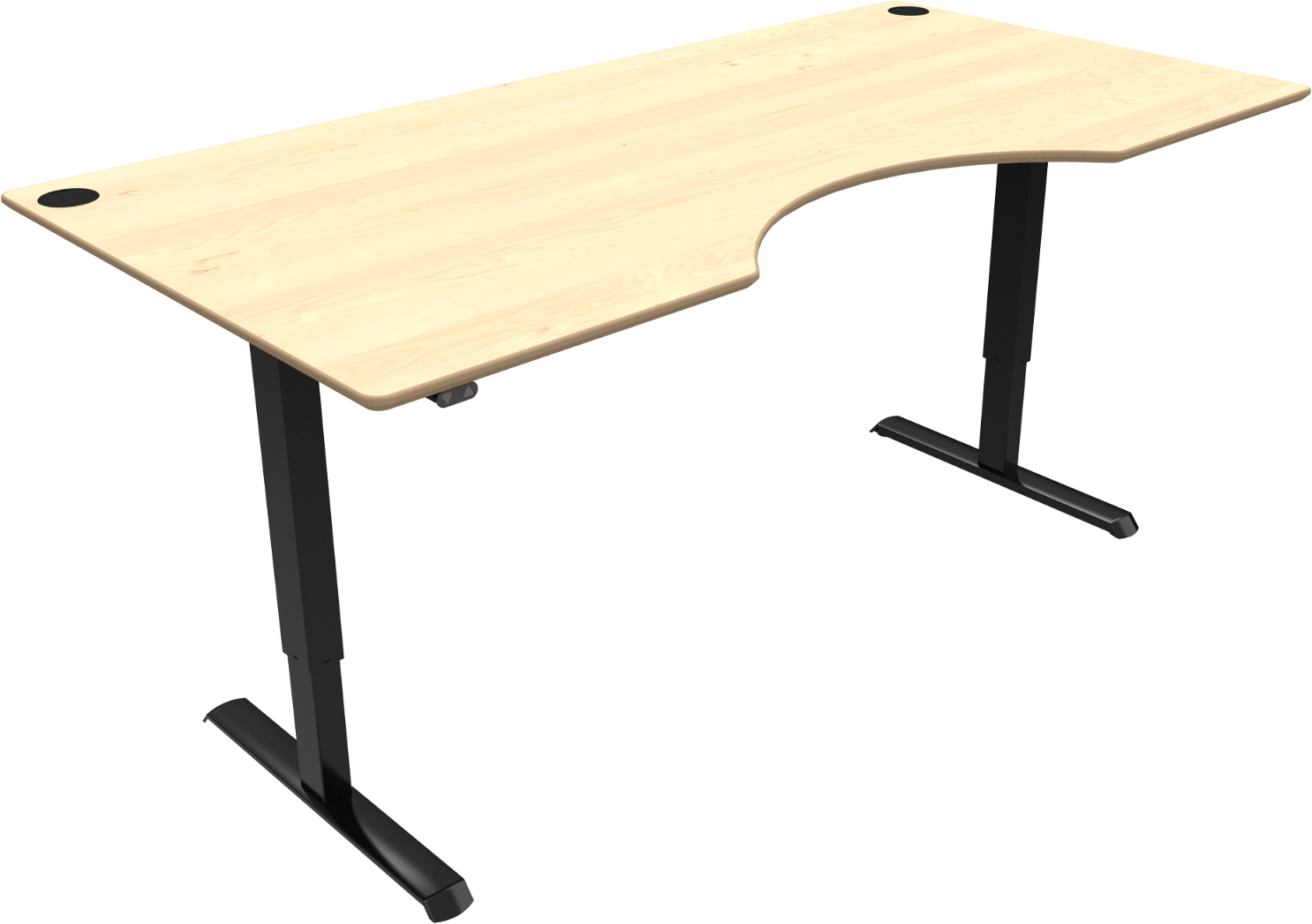 To-bens hæve-sænkebord ZenNord AdaptDesk centerudskæring natur/sort 22 mm ahorn-MDF EN527 TÃV 68-118 cm justerbart arbejdsbord